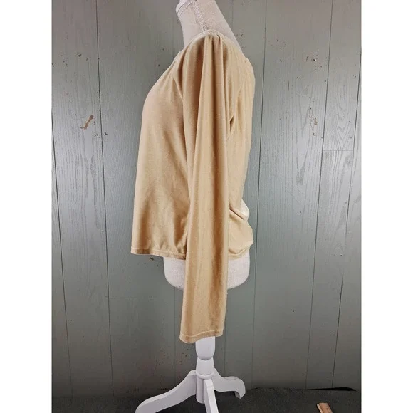 Soft Surroundings Sweater Womens Large Beige Velvet Off Shoulder Long Sleeve Top - Picture 2 of 9